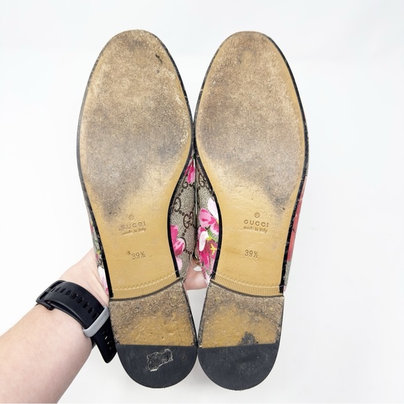 Gucci Princetown GG Supreme Pink Floral Blooms Horsebit Mules Loafers EU 39.5 - Picture 9 of 10